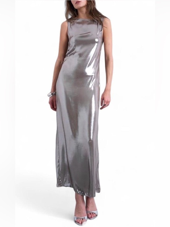 Topshop Dresses & Skirts - Topshop Silver Metallic Sleeveless Column Maxi Dress